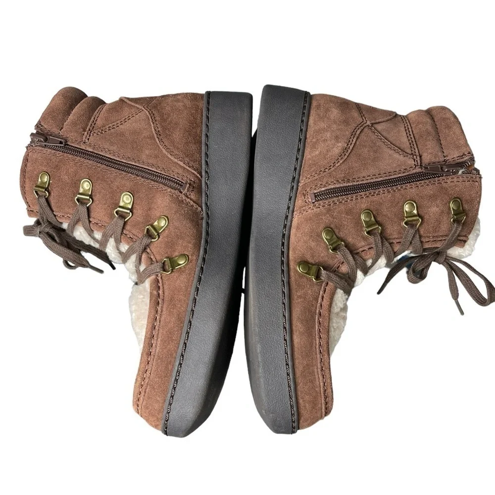 Zodiac Pierson Brown Suede Wedge Ankle Boots Faux Fur Lined | Women’s 9